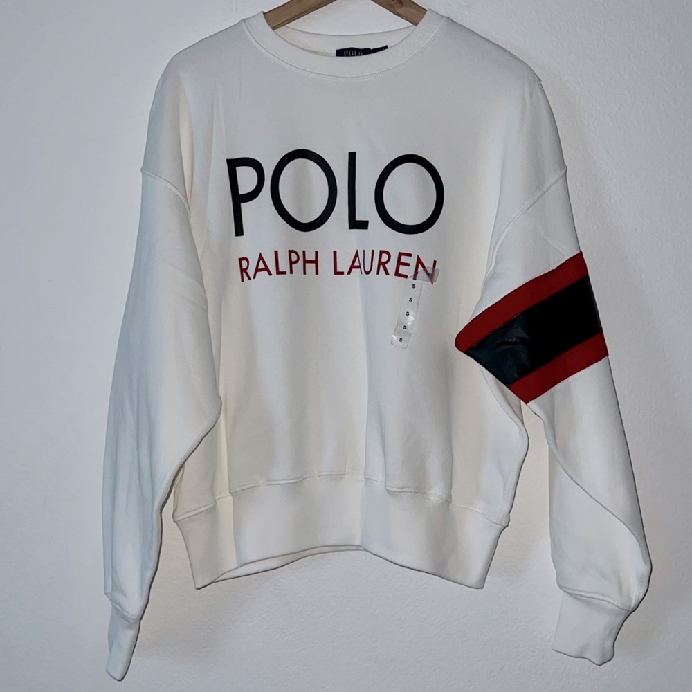 New Polo Ralph Lauren White Fleece Sweater Size S